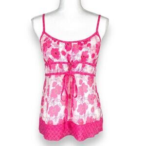 Vintage Guess Jeans Top Womens Large Pink Floral Babydoll Tank Chiffon Y2K 90s